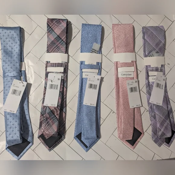 (Bundle Of 5 Ties)Calvin Klein Blue , Lavender and Pink Silk Ties Collection - Picture 2 of 7